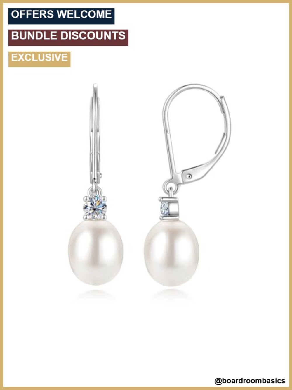 14K Gold Plated Pearl Hoop Earrings with Moissanite Drop Dangle